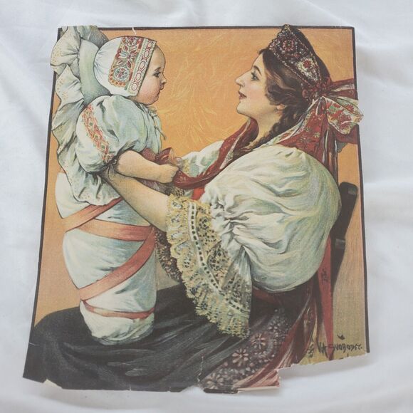 Other - Vincent Svoboda 1906 Magazine Cut Out Mother With Swaddled Baby Ads On Reverse